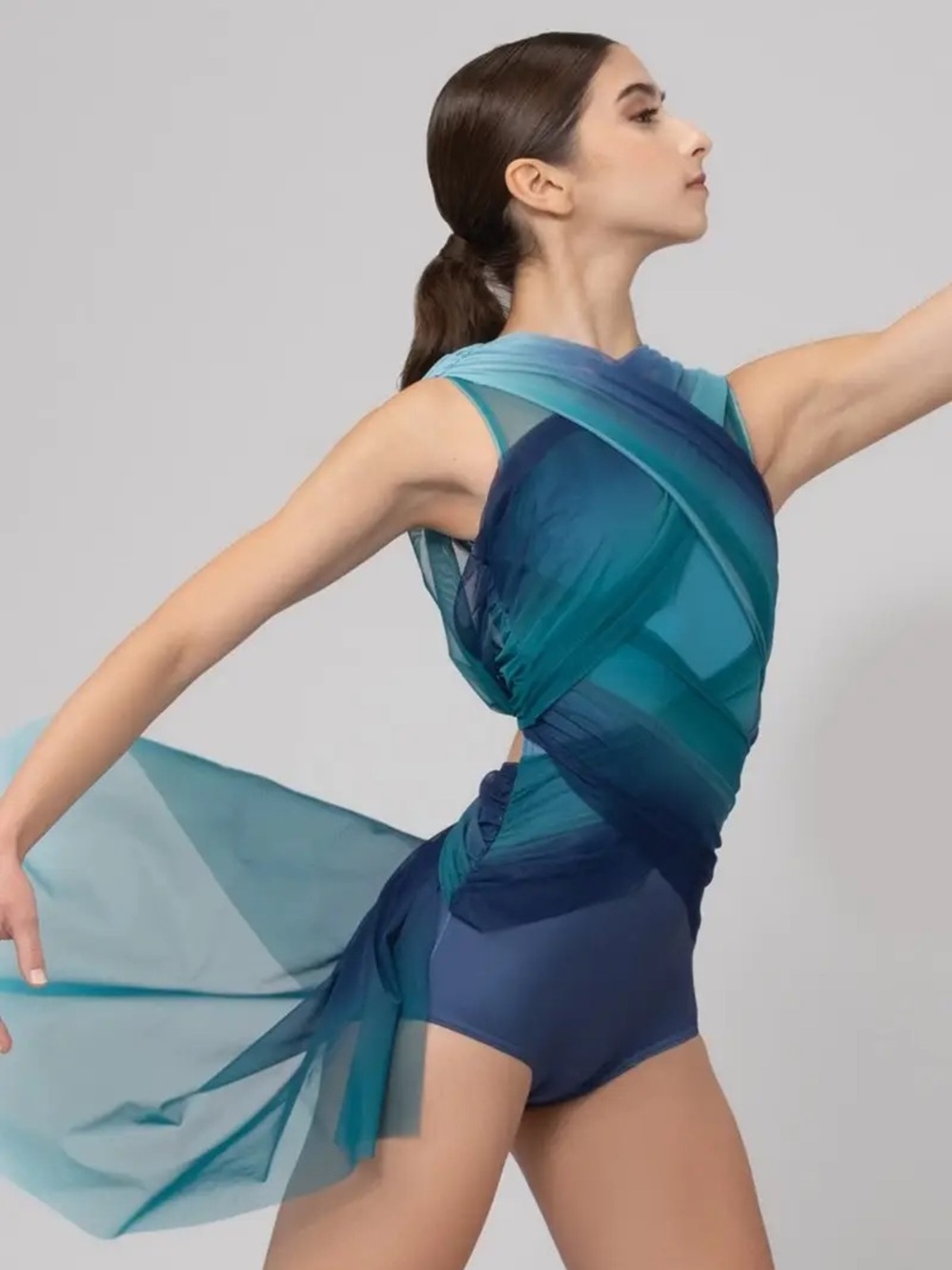 Weissman style 14892 in ombré blues. Size XSA. Lyrical dance costumes. Altered.